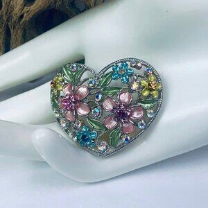 Flower Garden Enamel Floral Heart Brooch